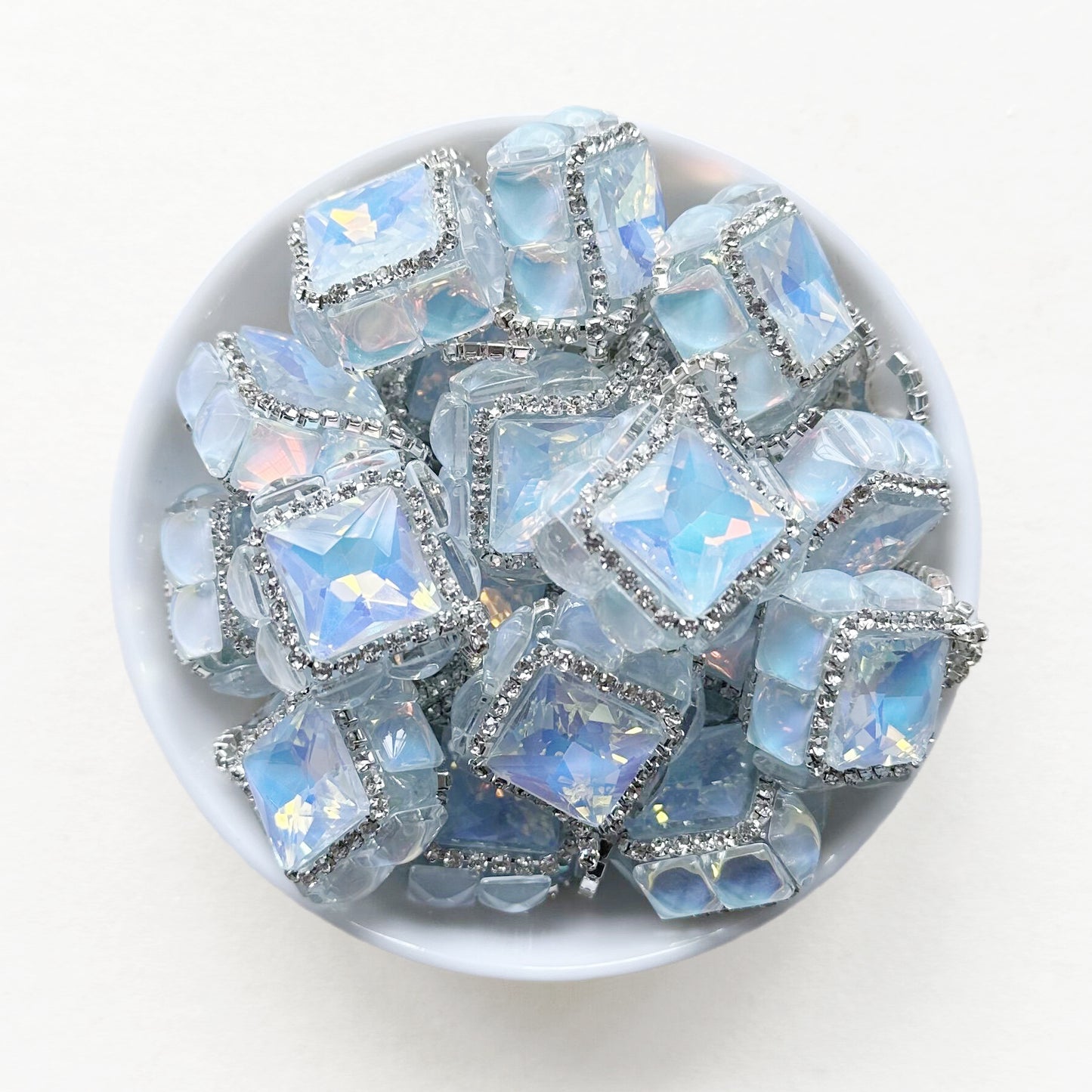 Sparkling Light Blue Square Gem Beads, Bling Dangly Beads,Pen Focal