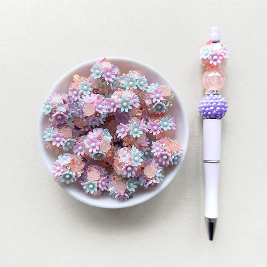 20mm Chunky Polymer Clay Fancy Flower Ball Beads
