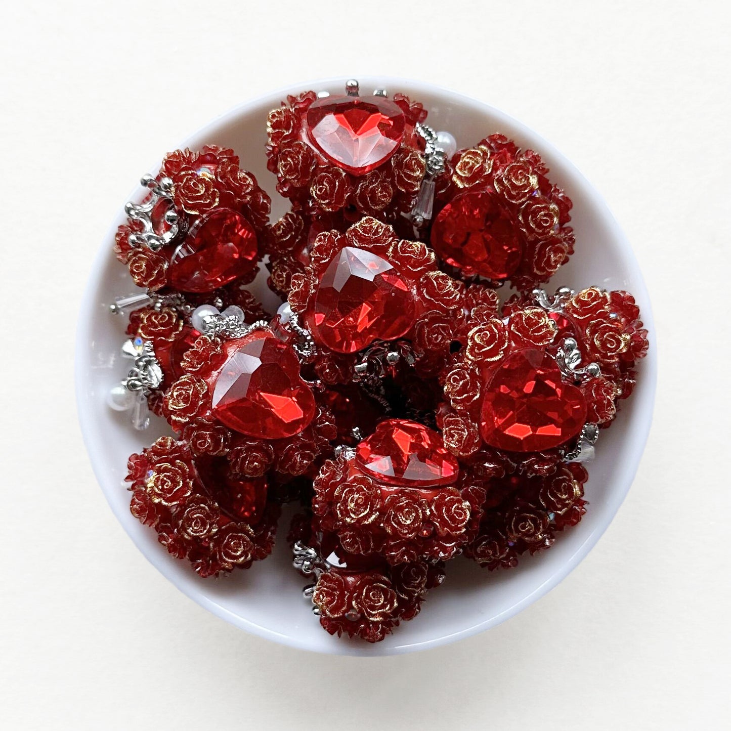 Fancy Flower Heart Gem Beads,Sparkling Polymer Clay Dangly Bead