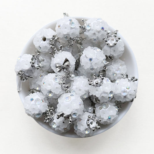 Clear White Flower Ball Beads, Bowknot Crown Dangly Fancy Beads