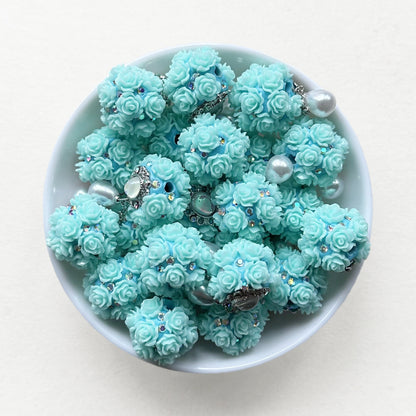 Flower Ball Focal Beads, Sparkling Gem Pearl Dangly Beads