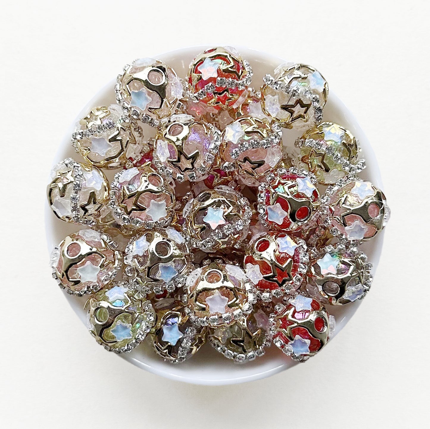 18mm Sparkle Star Rhinestone Acrylic Ball, Chunky Bubblegum Beads