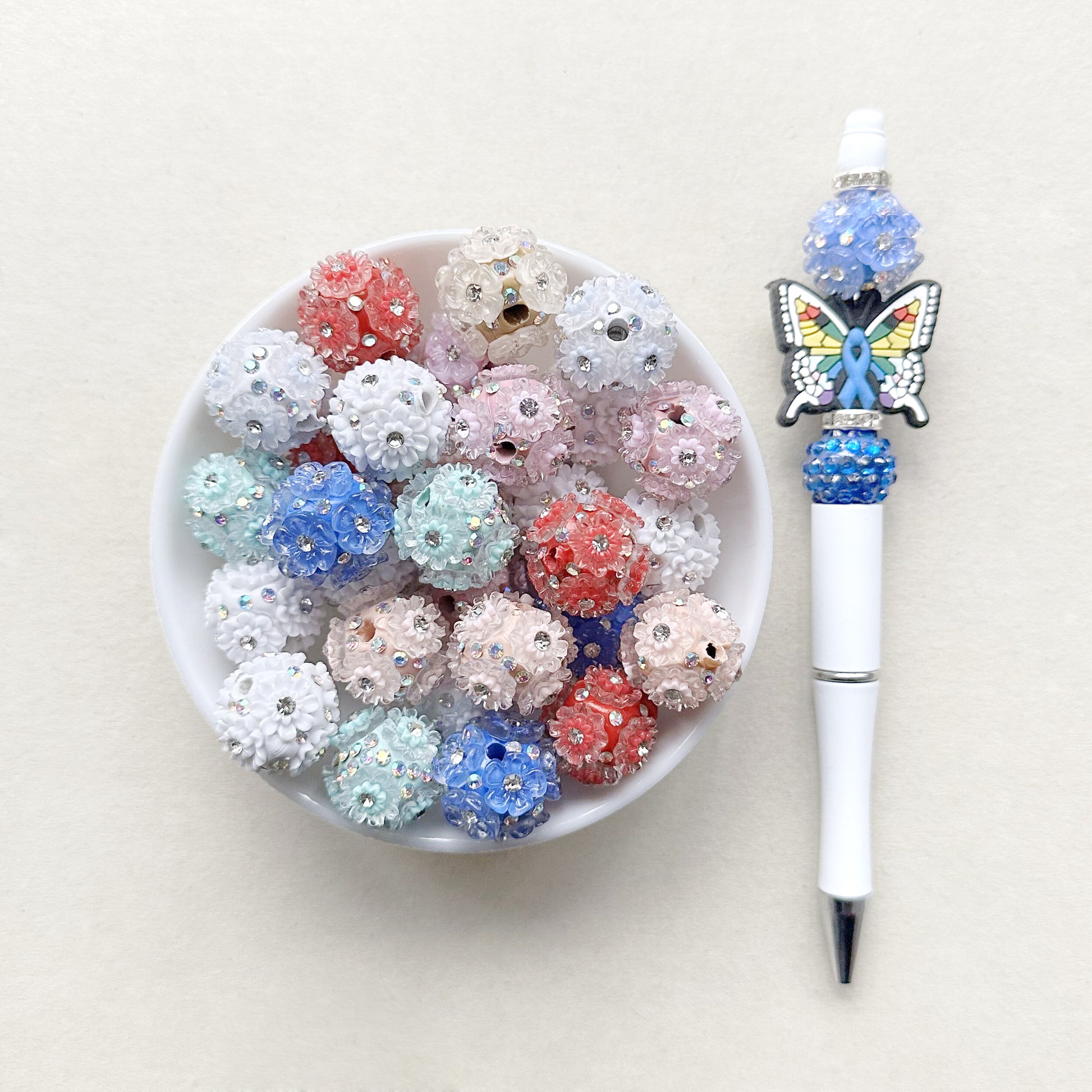 20mm Fancy Rhinestone Flower Ball Bubblegum Beads