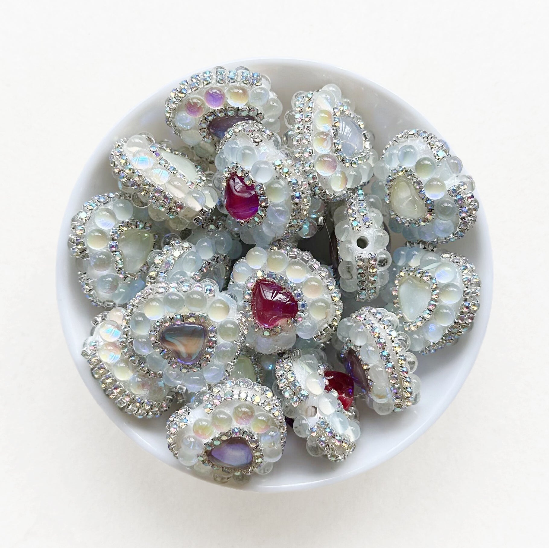 28mm Chunky Rhinestone Gem Heart Acrylic Focal Beads
