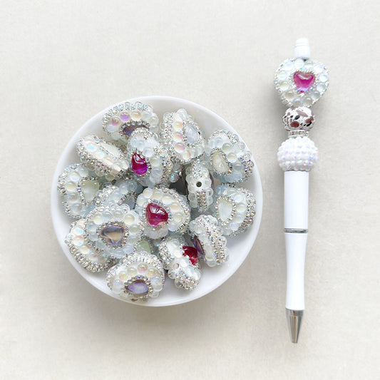 28mm Chunky Rhinestone Gem Heart Acrylic Focal Beads