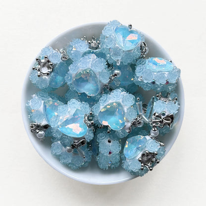 Glow Heart Beads, Fancy Floral Gem Polymer Clay Beads