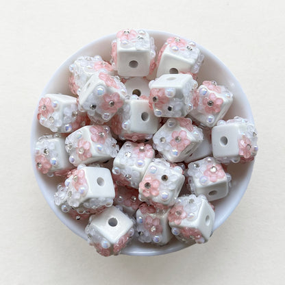 Fancy Flower Pearl Rhinestone Cube Chunky Bubblegum Acrylic Beads