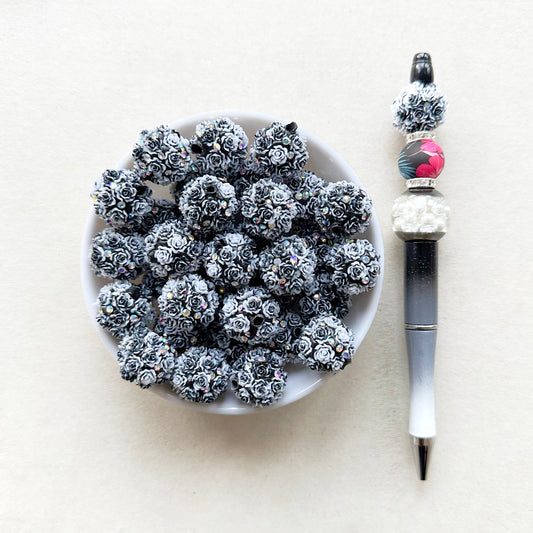 18mm Chunky Bubblegum Flower Beads,Polymer Clay Rhinestone Beads