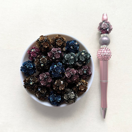 20mm Glitter Rose Flower Ball Fancy Beads
