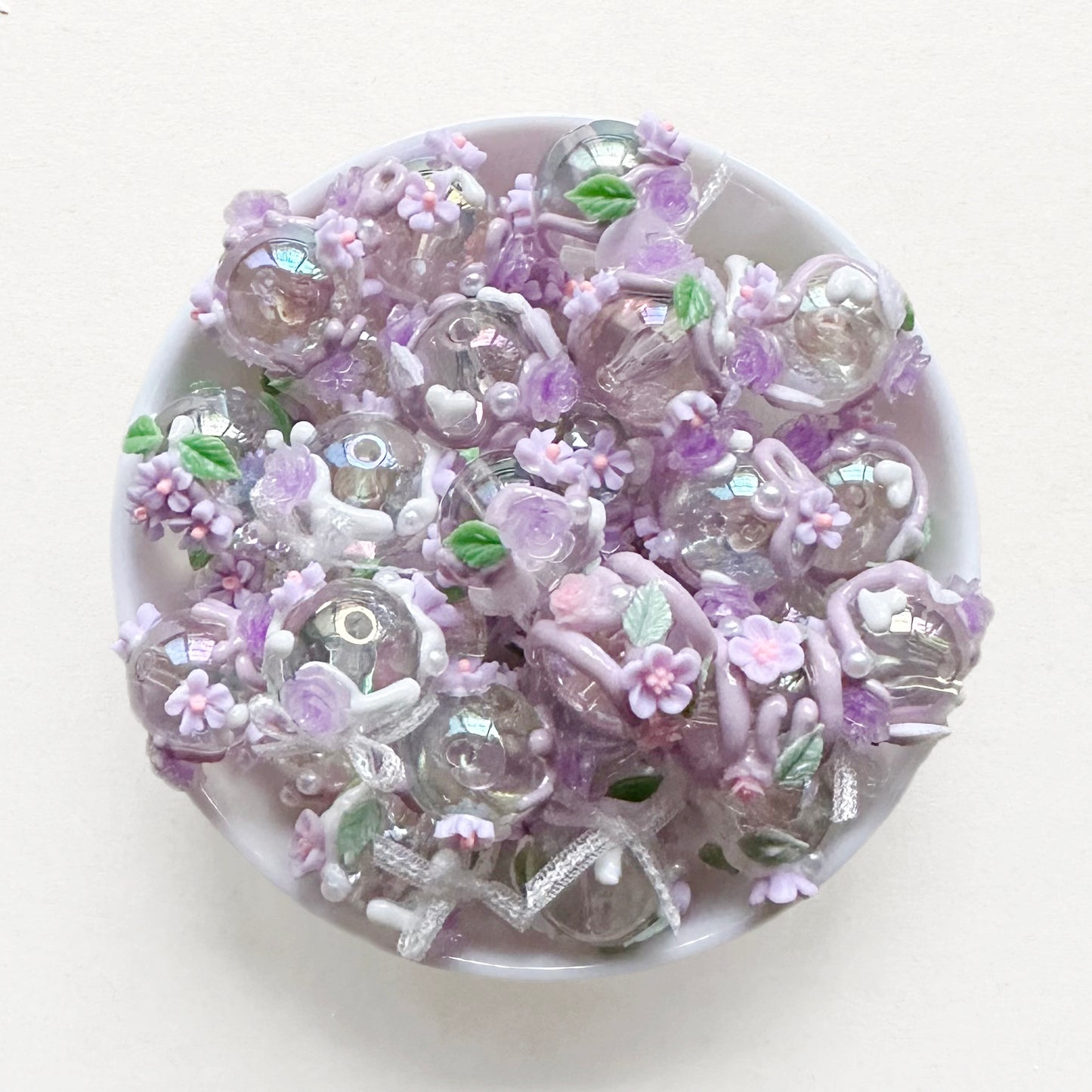 Fancy Purple Flower Acrylic Balll Beads,Hand Painted Beads