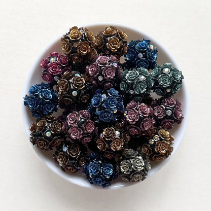 20mm Glitter Rose Flower Ball Fancy Beads