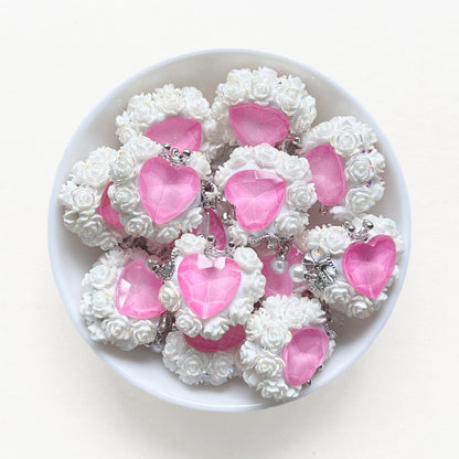 Fluorescent Heart Gem Floral Beads, Fancy Polymer Clay Beads