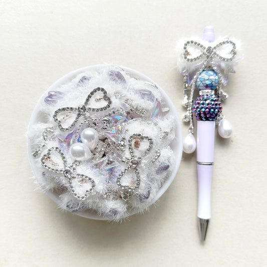 Fancy Fluffy Beads, Pompom Bowknot Rhinestone Pearl Dangle Beads