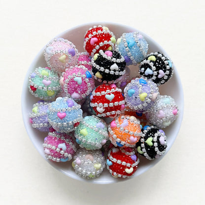 Fancy Rhinestone Chain Paved Sugar Beads, 20mm Colored Heart Bubblegum Beads