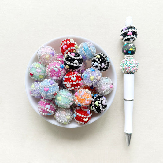 Fancy Rhinestone Chain Paved Sugar Beads, 20mm Colored Heart Bubblegum Beads