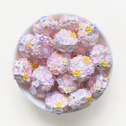 Flower Gem Rhinestone Clay Beads, Fancy Beads