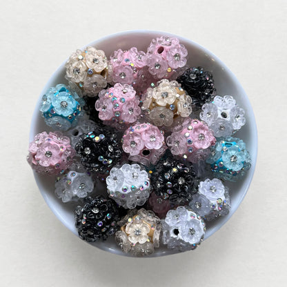 20mm Floral Ball Beads, Fancy Rhinestone Clay Beads