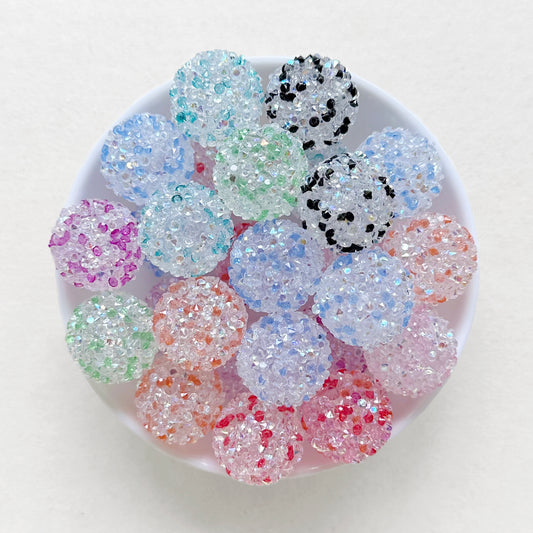 20mm Rhinestone Confetti Sugar Beads, Chunky Bubblegum Beads