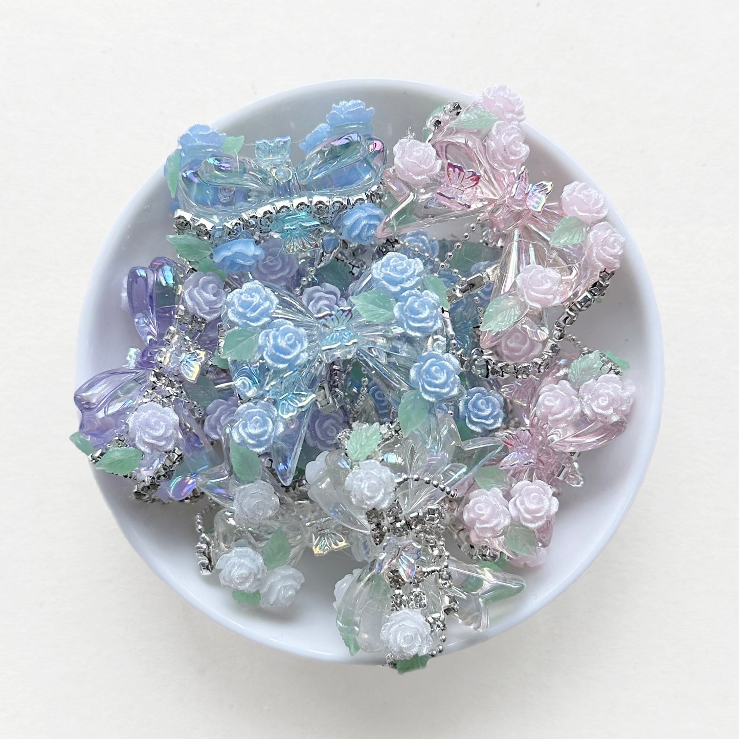 Bowknot Rhinestone Tassels Beads, Floral Acrylic Beads, Fancy Beads