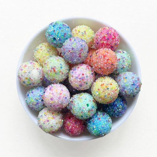 20mm Confetti Sugar Beads, Rhinestone Chunky Bubblegum Beads