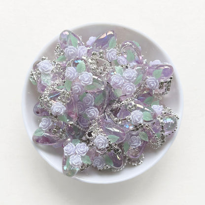 Floral Bowknot Fancy Beads, Iridescent Acrylic Rhinestone Dangly Beads