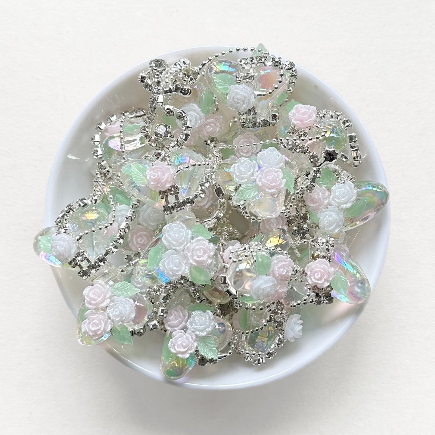 Floral Bowknot Fancy Beads, Iridescent Acrylic Rhinestone Dangly Beads