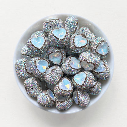 Heart Gem Rhinestone Pave Clay Beads, Sparkle Heart Beads, Fancy Beads