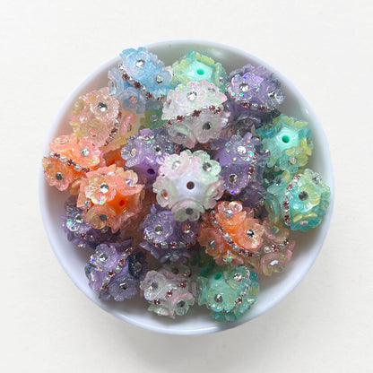Flower Rhinestone Ball Beads, Glow In Dark Beads, Fancy Flower Acrylic Beads