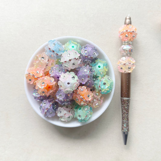 Flower Rhinestone Ball Beads, Glow In Dark Beads, Fancy Flower Acrylic Beads