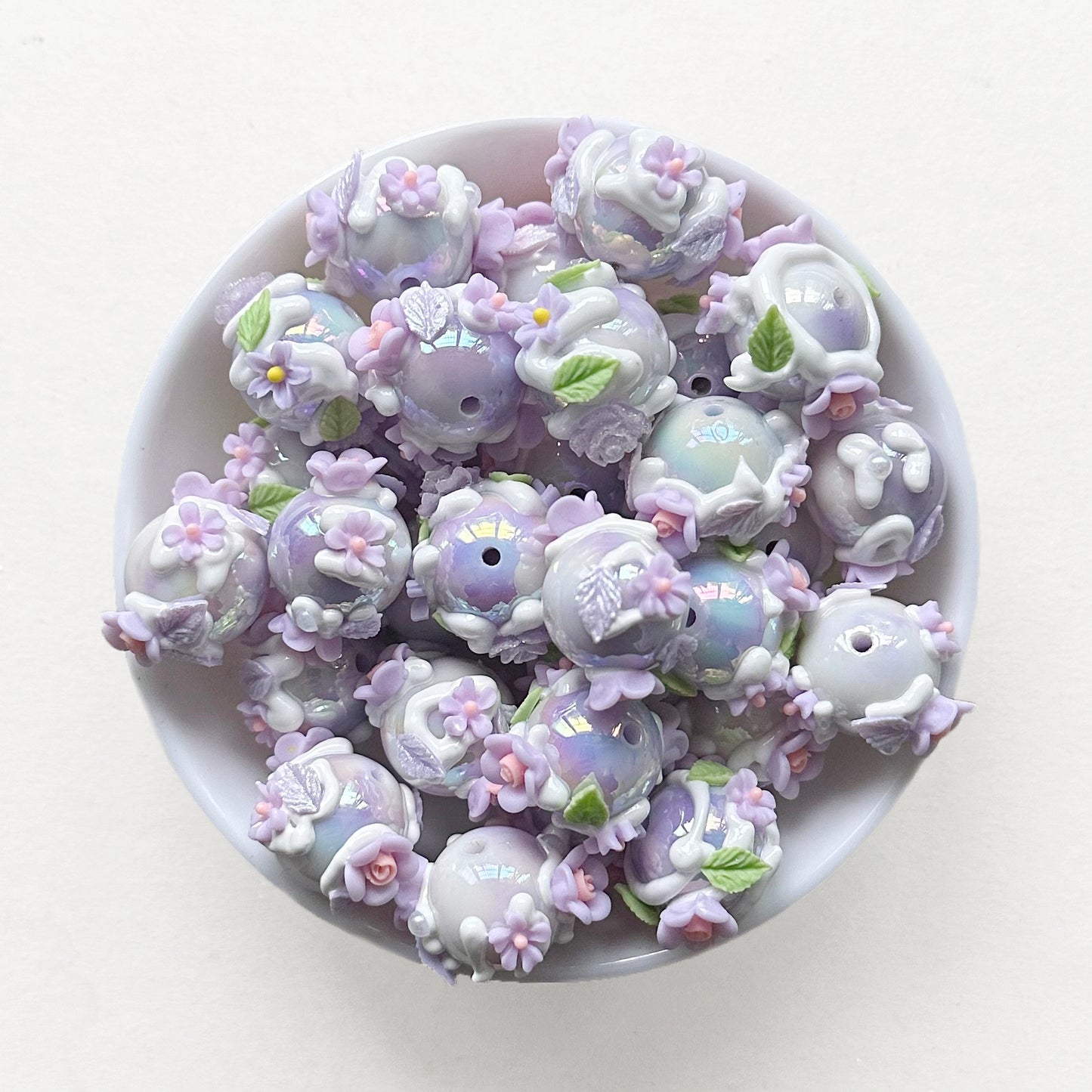 10pcs/Lot Fancy Purple Floral Beads Mix, Gumball Acrylic Beads