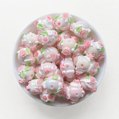 10pcs/Lot Pink Floral Assorted Acrylic Beads, Gumball Beads