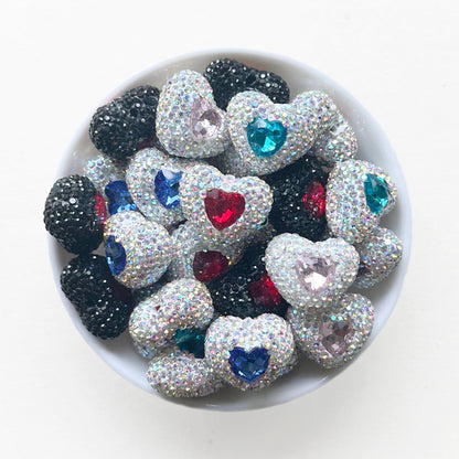 Heart Gem Rhinestone Pave Polymer Clay Beads Mix
