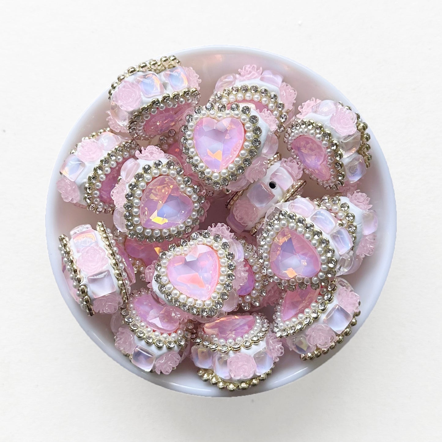 Crystal Gem Fancy Heart Beads, Rhinestone Sparkle Beads