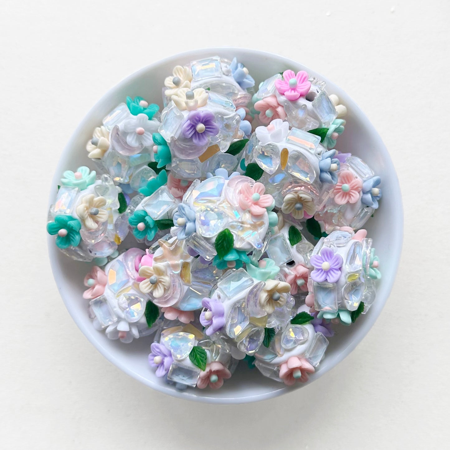 Bling Crystal Floral Assorted Beads, Fancy Polymer Clay Beads