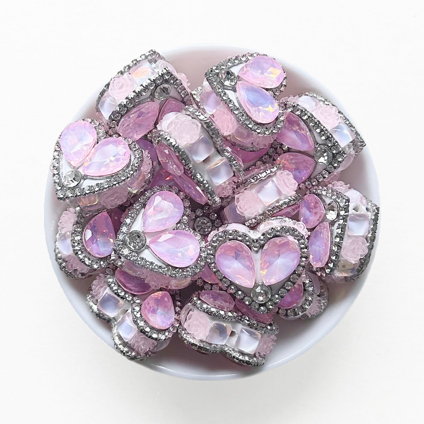 Sparkle Gem Heart Beads, Bling Crystal Fancy Beads For Pen