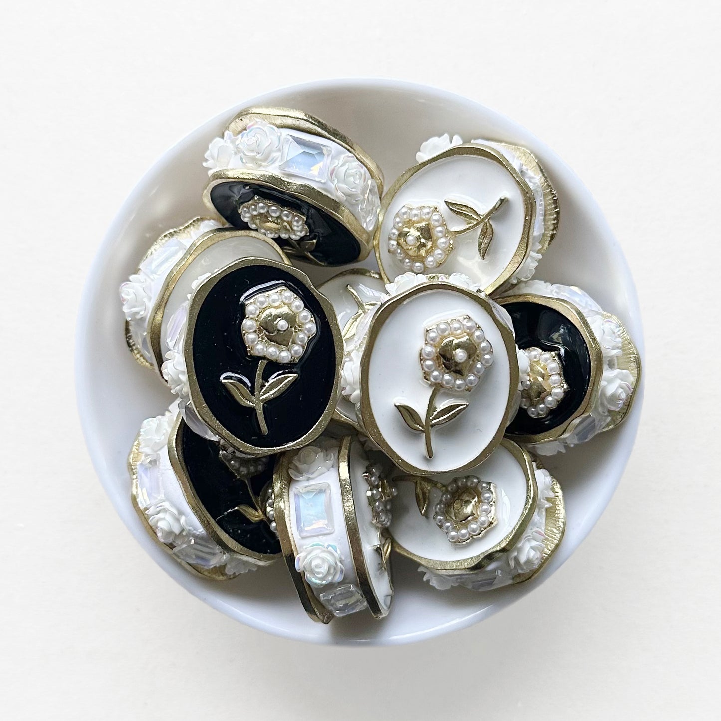 Chunky Pearl Rose Flower Metal Clay Beads, Enamel Beads