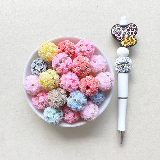 20mm Chunky Flower Beads, Rhinestone Floral Ball Beads