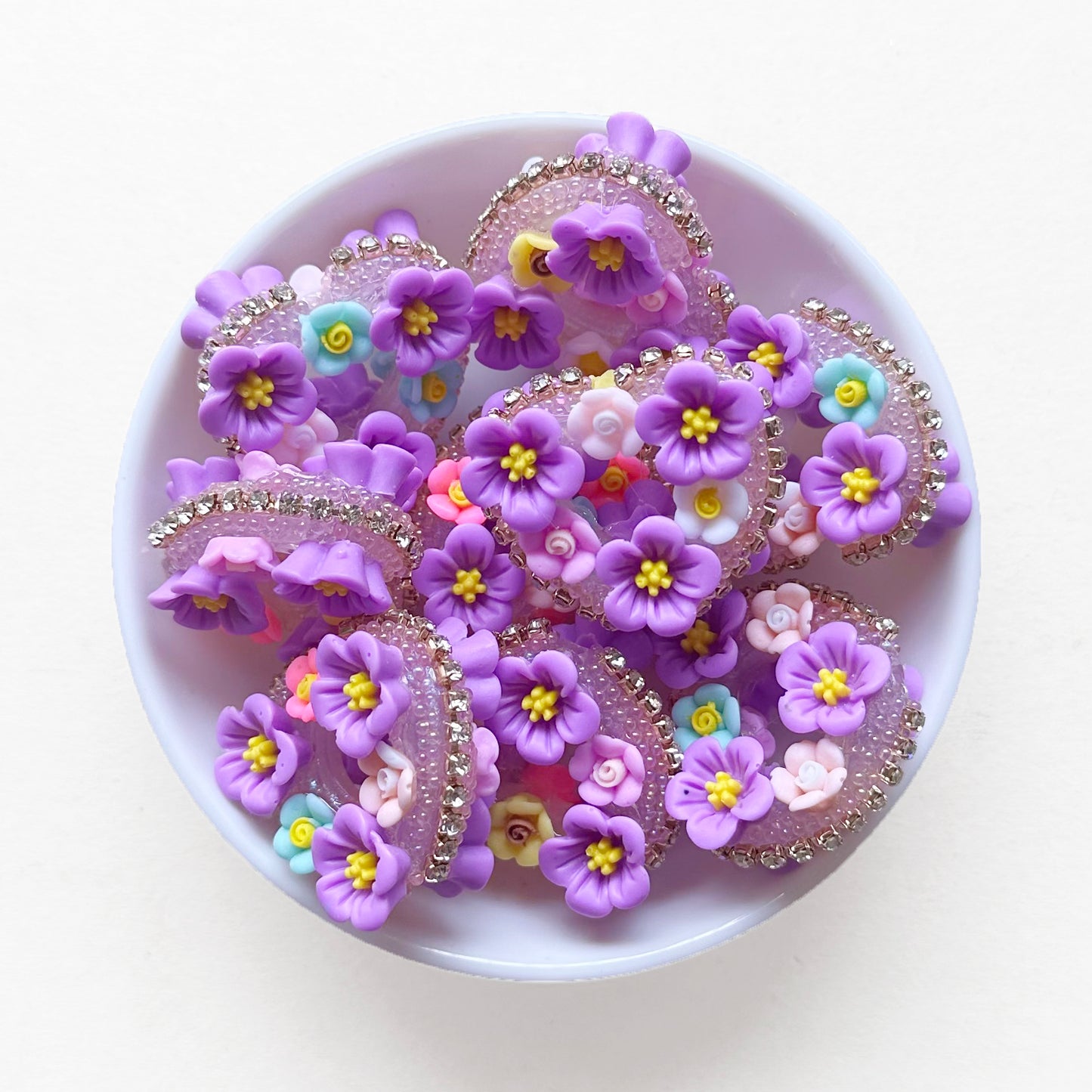 Rhinestone Heart Floral Fancy Beads, Flower Heart Acrylic Beads