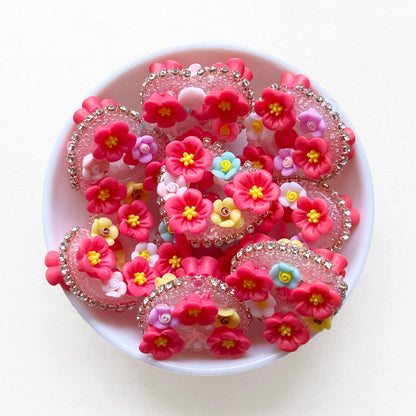 Rhinestone Heart Floral Fancy Beads, Flower Heart Acrylic Beads
