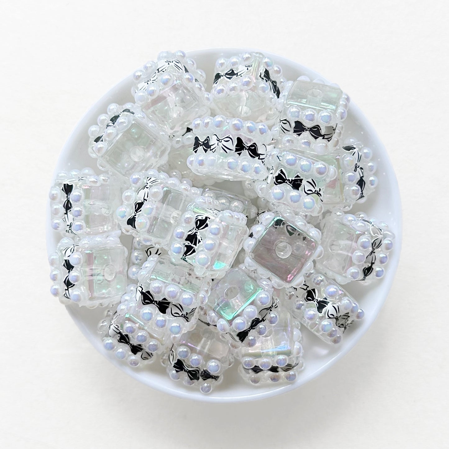 Cube Pearl Acrylic Beads,Bowknot Square Beads