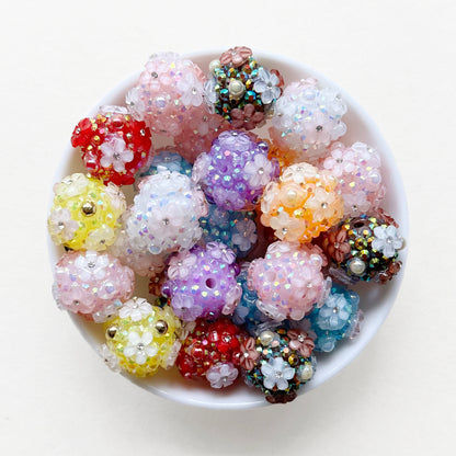 Rhinestone Flower Ball, 20mm Fancy Floral Beads