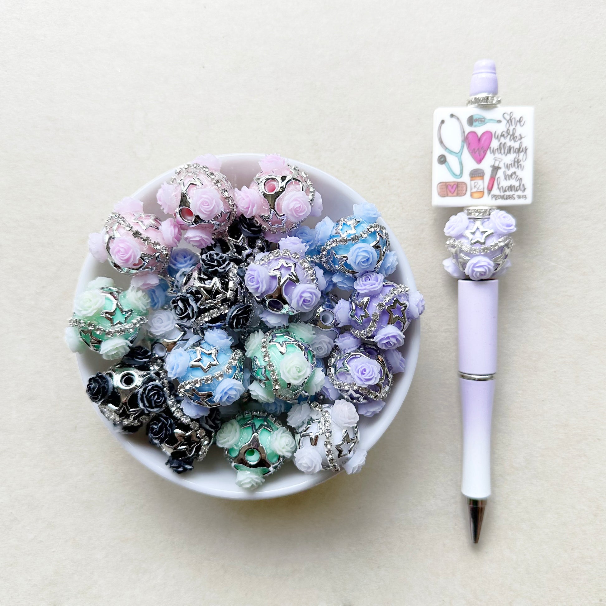 20mm Floral Beads, Fancy Beads For Pen