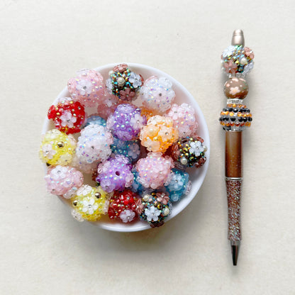 Rhinestone Flower Ball, 20mm Fancy Floral Beads