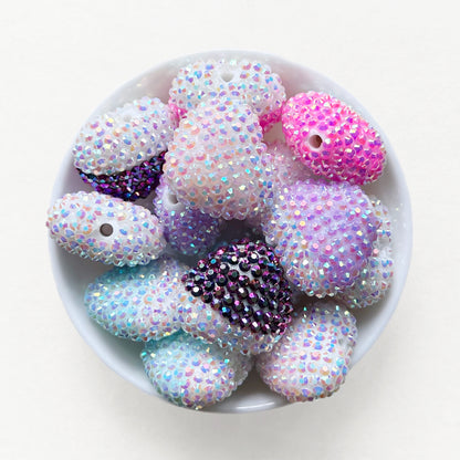 Chunky Beads, AB Rhinestone Heart Bubblegum Beads Mix