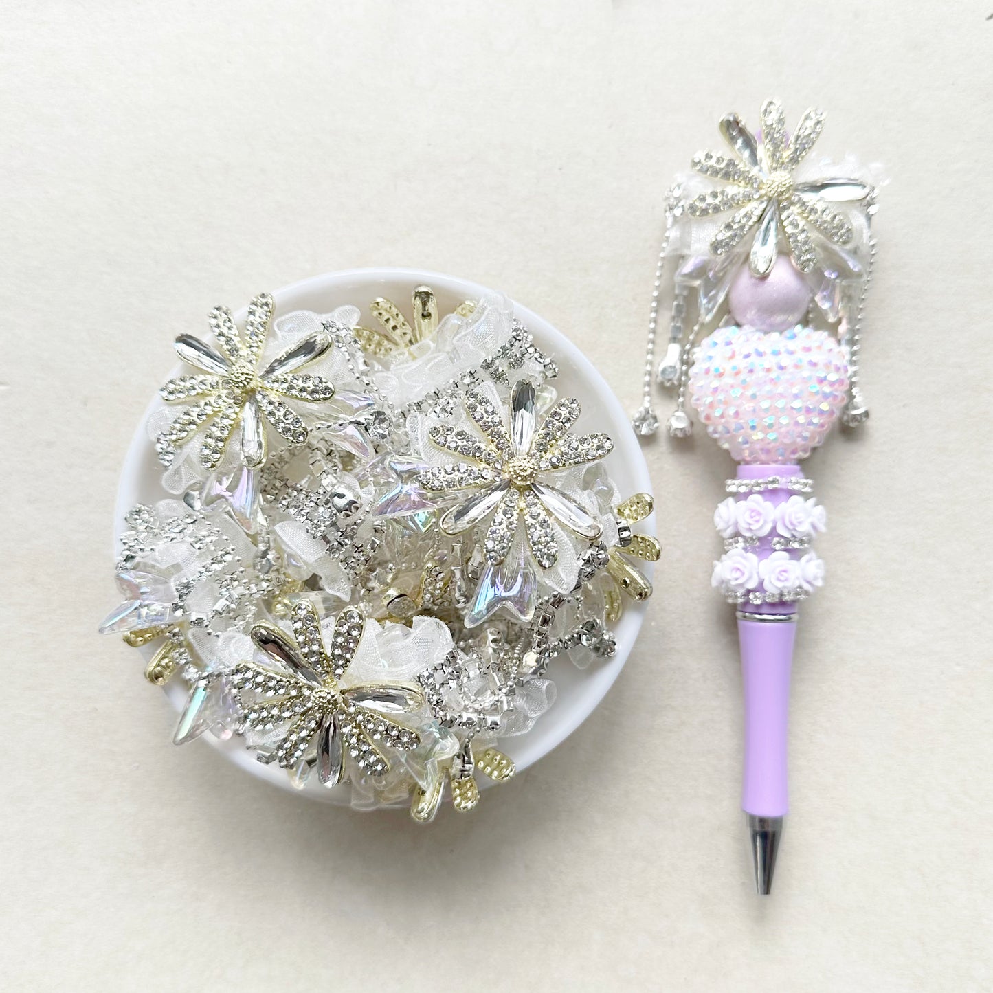 Daisy Flower Rhinestone Beads, Sparkle Lace Bowknot Fancy Beads