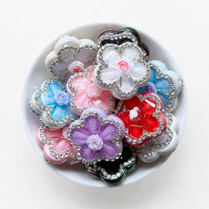 Mix Large Flower Rhinestone Fancy Beads, Crystal Acrylic Beads