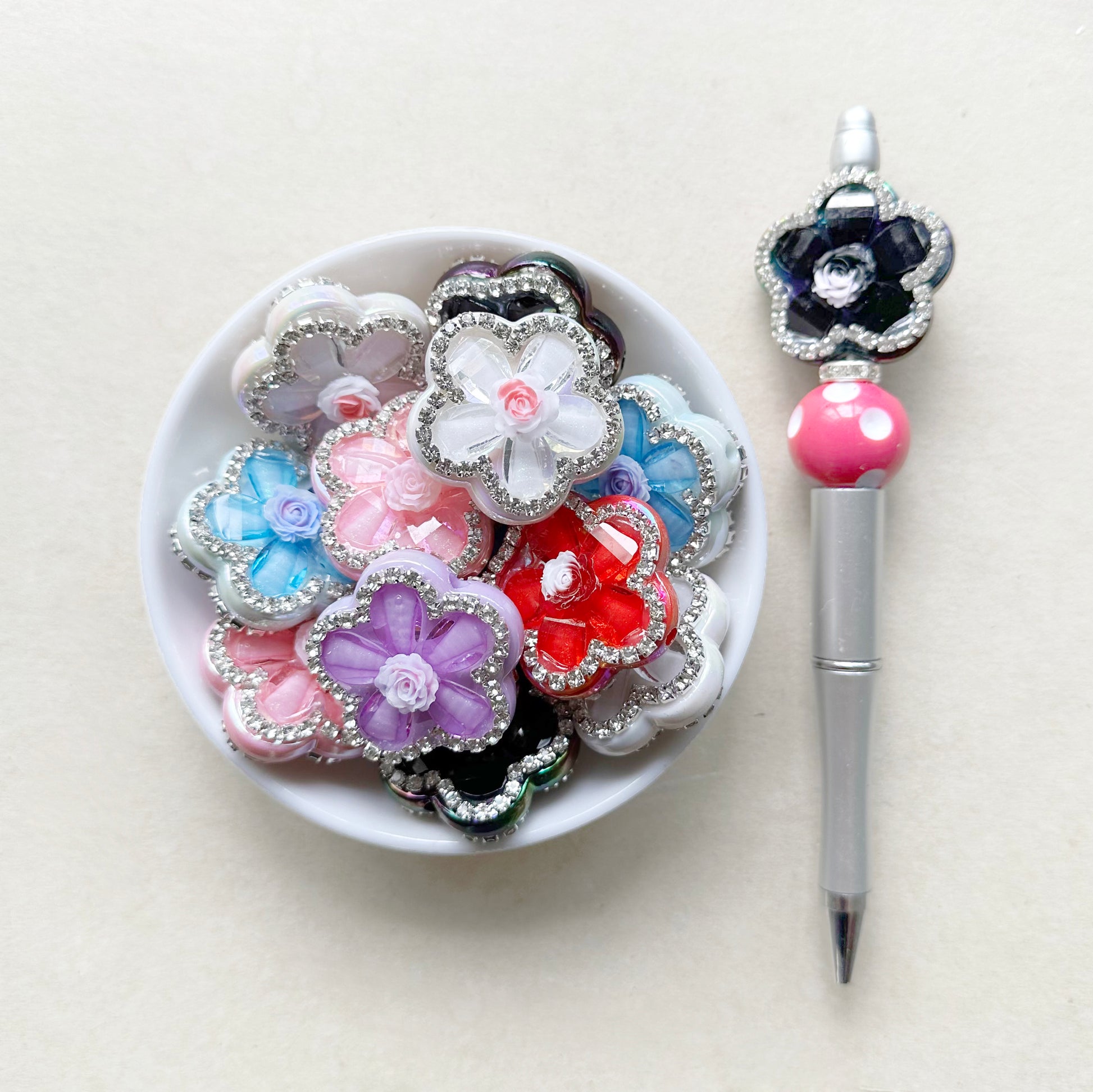 Mix Large Flower Rhinestone Fancy Beads, Crystal Acrylic Beads