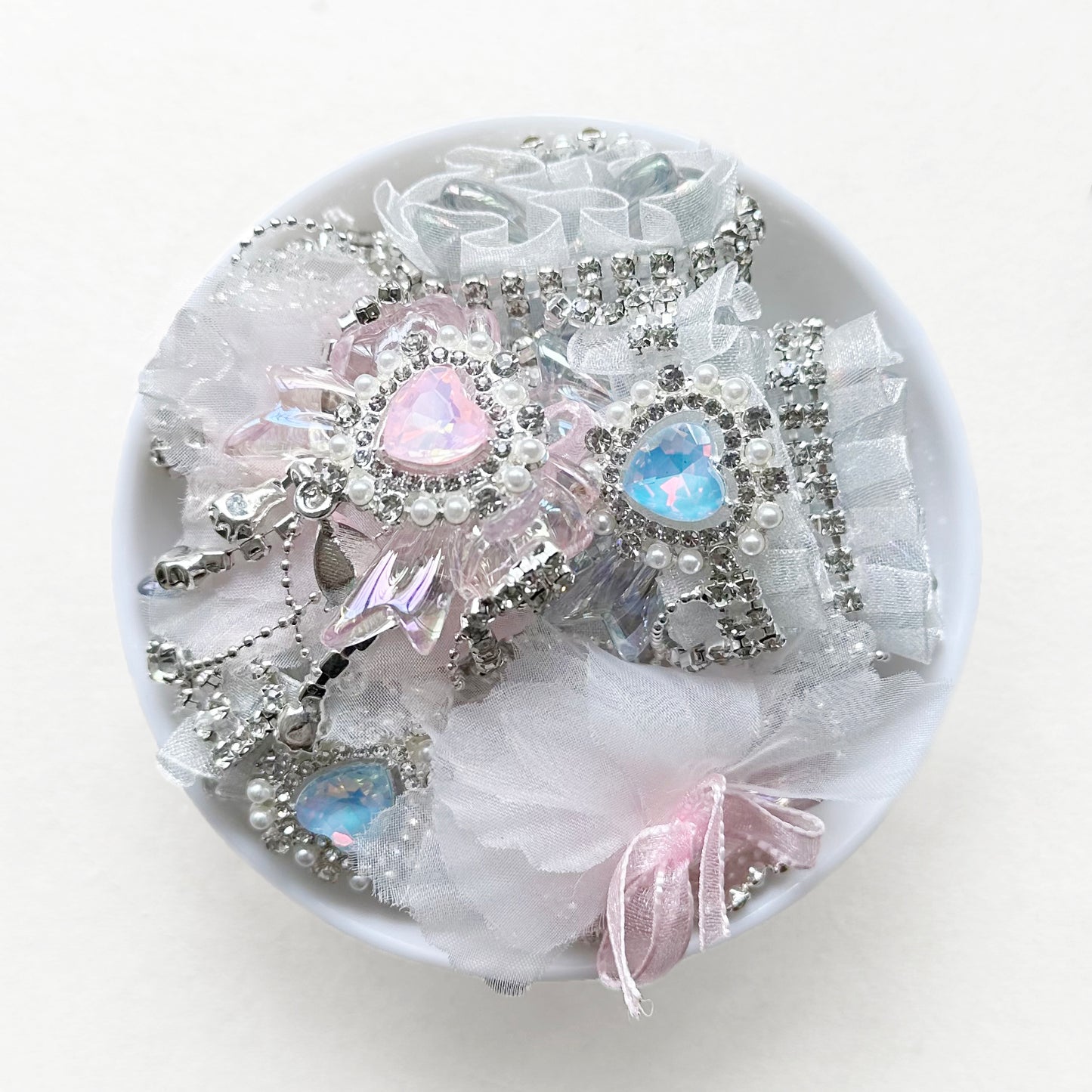 Heart Gem Dangle Fancy Beads, Lace Rhinestone Acrylic Beads