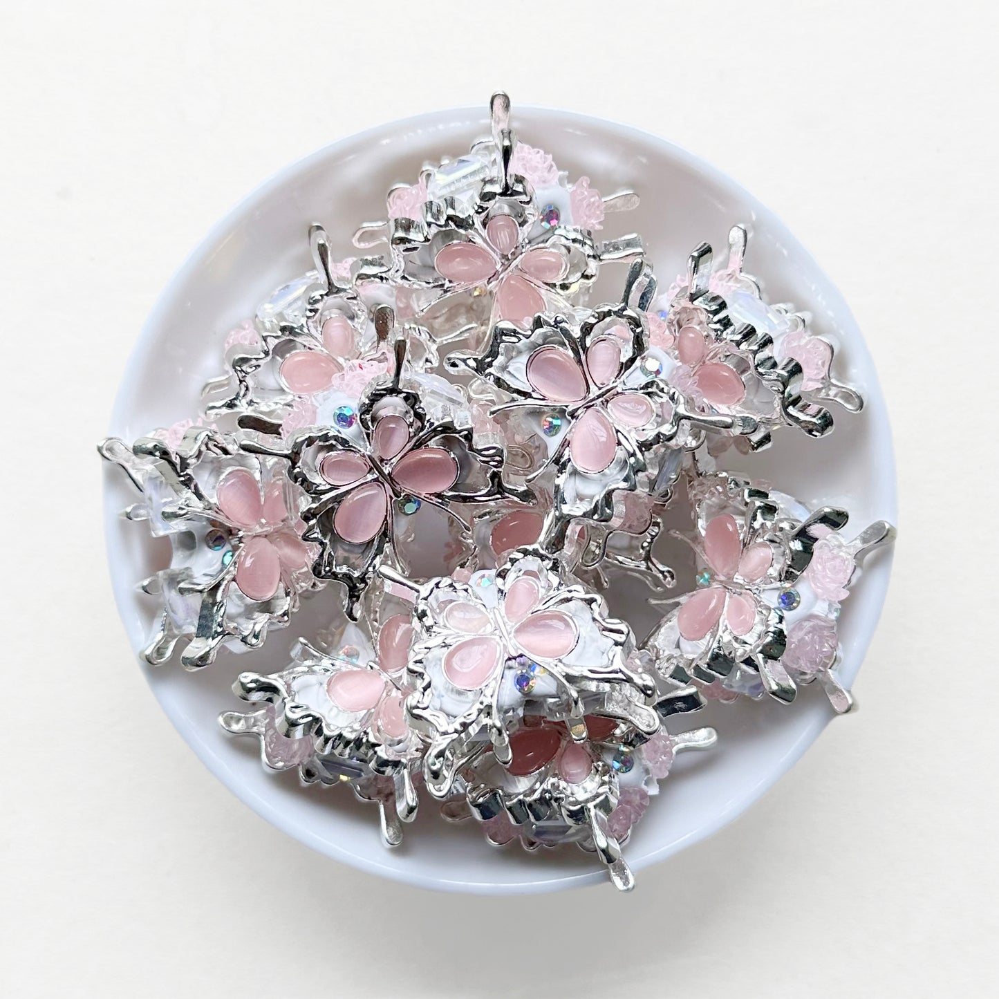 Fancy Rhinestone Butterfly Beads, Crystal Polymer Clay Beads