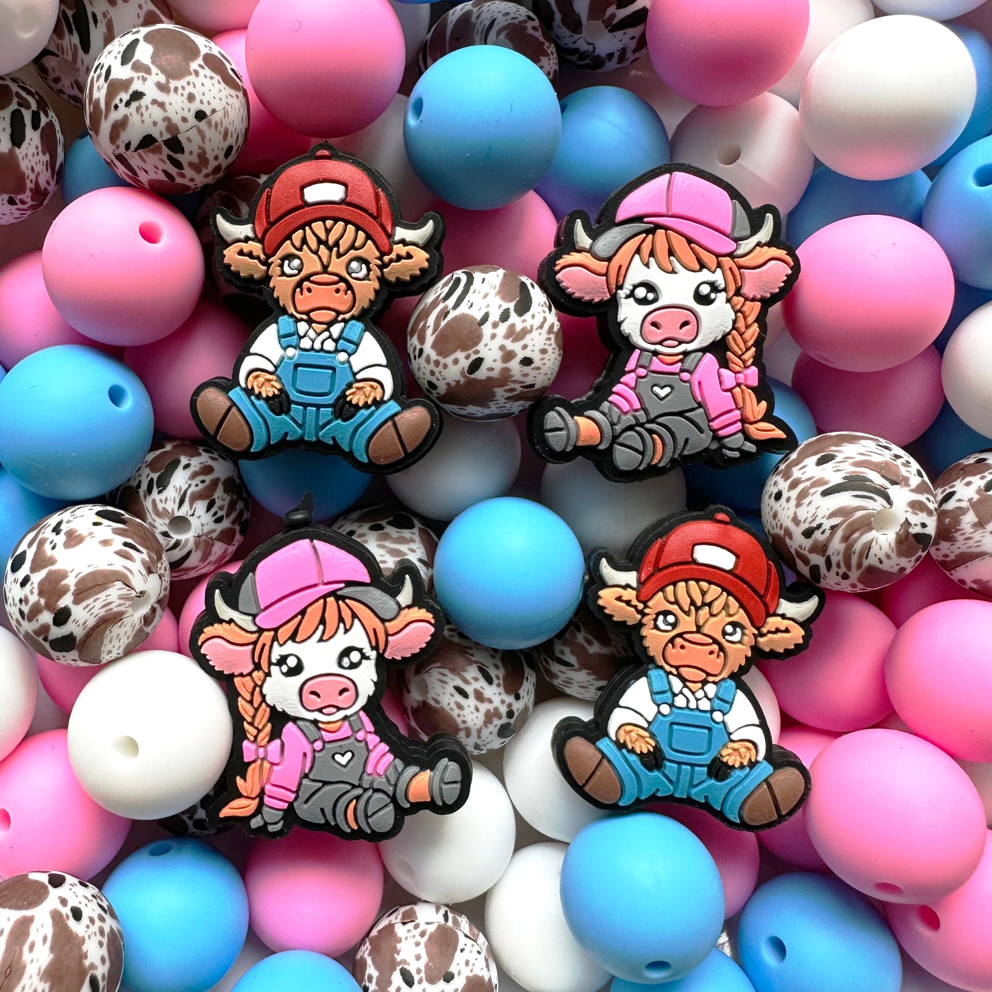 Highland Cow Girl&Boy Focal Beads Assorted, Mixed Silicone Beads
